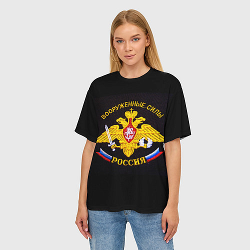 Женская футболка оверсайз ВС России: вышивка / 3D-принт – фото 3