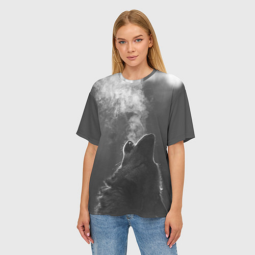 Женская футболка оверсайз Воющий волк / 3D-принт – фото 3