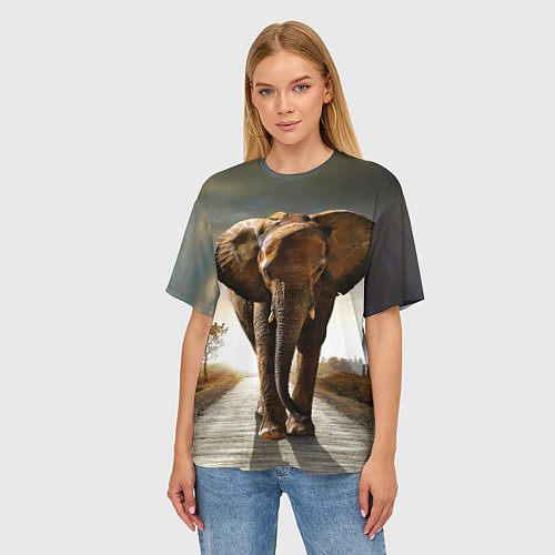 Женская футболка оверсайз Дикий слон / 3D-принт – фото 3
