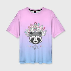 Женская футболка оверсайз Raccoon: Free Spirit