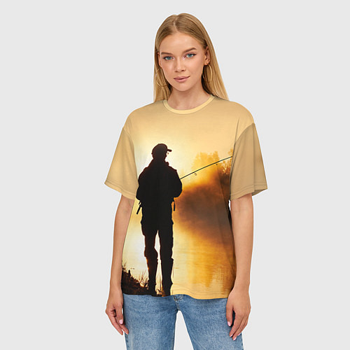 Женская футболка оверсайз Вечерний рыбак / 3D-принт – фото 3