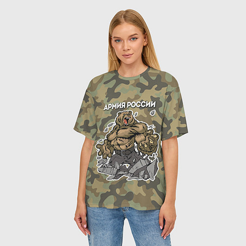 Женская футболка оверсайз Армия России: ярость медведя / 3D-принт – фото 3