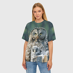 Футболка оверсайз женская Сова с птенцами на пеньке, цвет: 3D-принт — фото 2