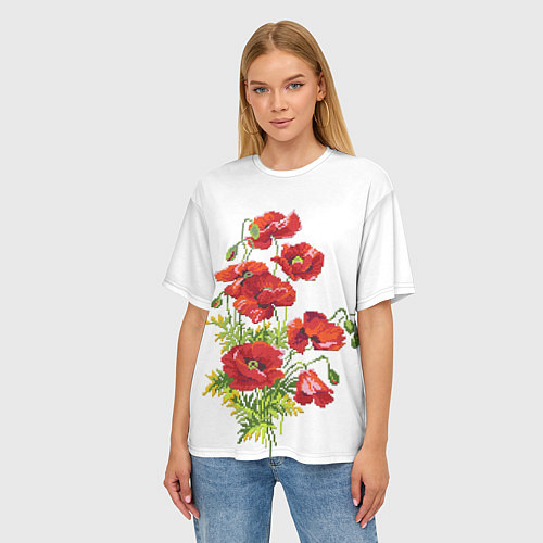 Женская футболка оверсайз Вышивка 22 / 3D-принт – фото 3