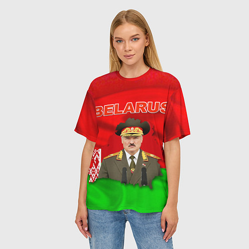 Женская футболка оверсайз Александр Лукашенко - Беларусь / 3D-принт – фото 3