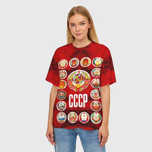 Женская футболка оверсайз СССР - гербы советских республик / 3D-принт – фото 3