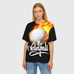 Футболка оверсайз женская Волейбольный мяч летит в огне, цвет: 3D-принт — фото 2