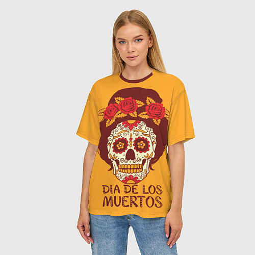 Женская футболка оверсайз Мексиканский череп / 3D-принт – фото 3