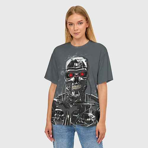 Женская футболка оверсайз Скелет Терминатора / 3D-принт – фото 3