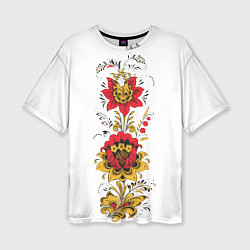 Женская футболка оверсайз Хохлома: цветы