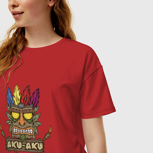 Женская футболка оверсайз Aku-Aku (Crash Bandicoot) / Красный – фото 3