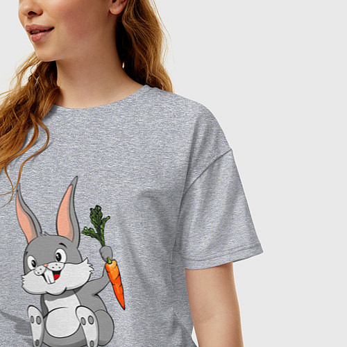 Женская футболка оверсайз Зайка с морковью / Меланж – фото 3