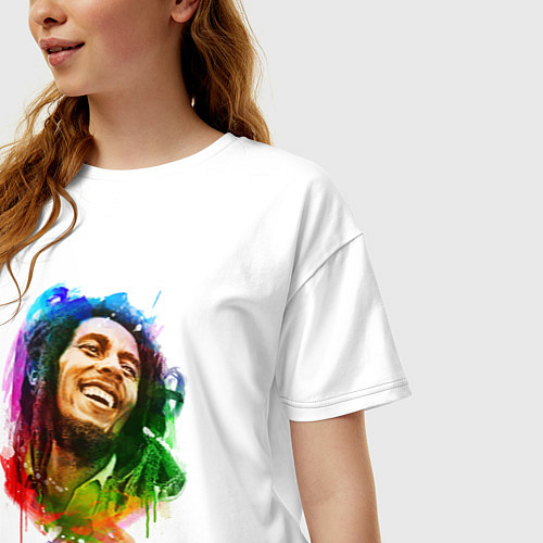 Женская футболка оверсайз Улыбающийся Боб Марли / Белый – фото 3