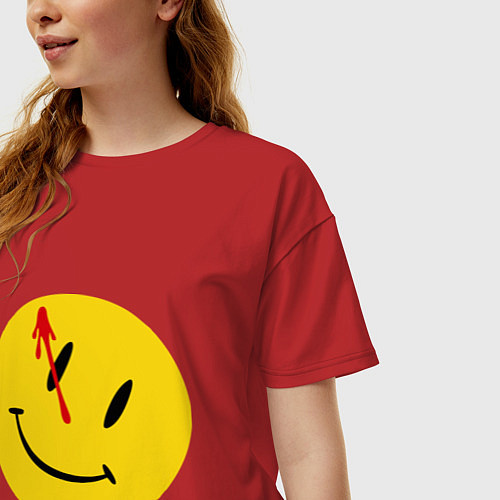 Женская футболка оверсайз Cмайл с кровью / Красный – фото 3