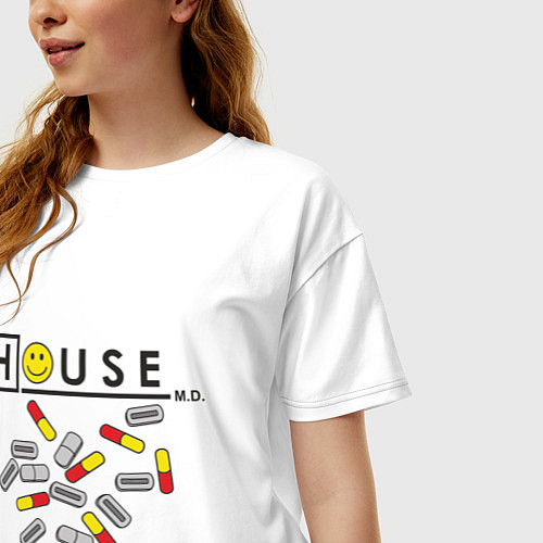 Женская футболка оверсайз House M.D. Pills / Белый – фото 3