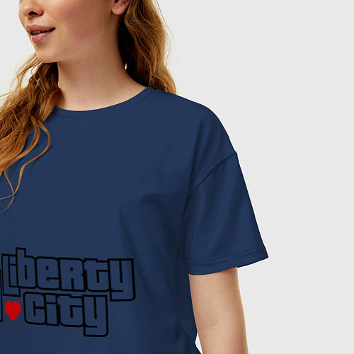 Женская футболка оверсайз I love Liberty city / Тёмно-синий – фото 3