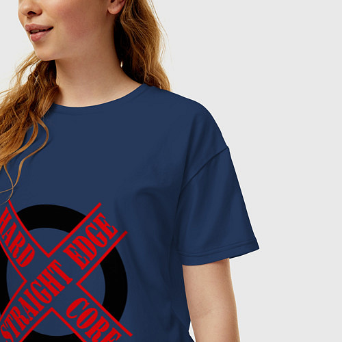 Женская футболка оверсайз Straight edge (sXe) / Тёмно-синий – фото 3