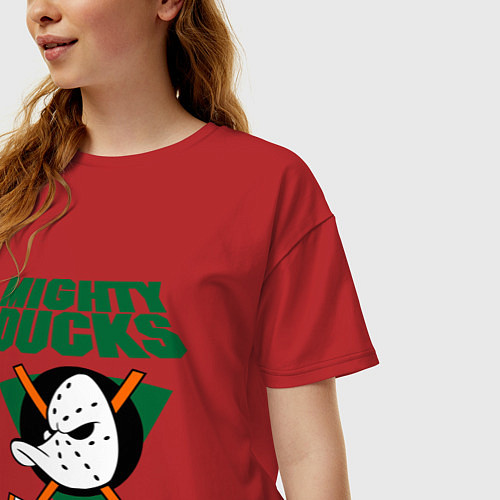 Женская футболка оверсайз Anaheim Mighty Ducks / Красный – фото 3