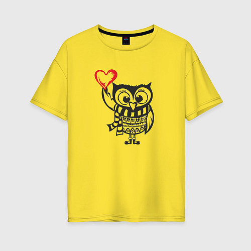 Женская футболка оверсайз Сова с сердцем / Желтый – фото 1
