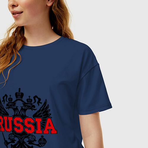 Женская футболка оверсайз Russia Coat / Тёмно-синий – фото 3