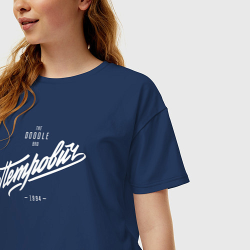 Женская футболка оверсайз Петрович/Doodle Bro / Тёмно-синий – фото 3