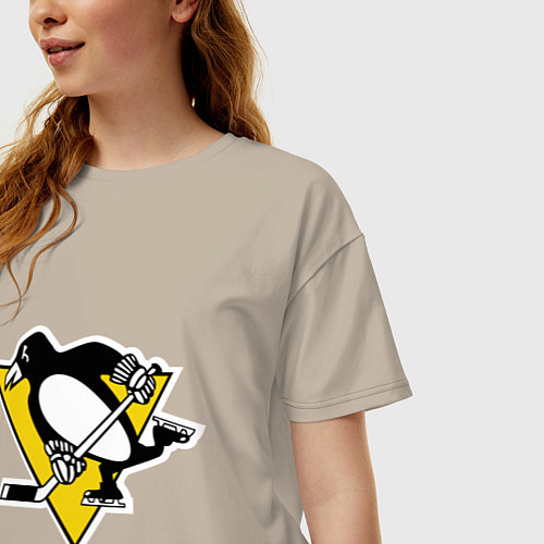 Женская футболка оверсайз Pittsburgh Penguins / Миндальный – фото 3