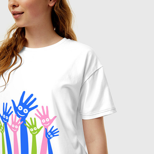 Женская футболка оверсайз Hands Up / Белый – фото 3