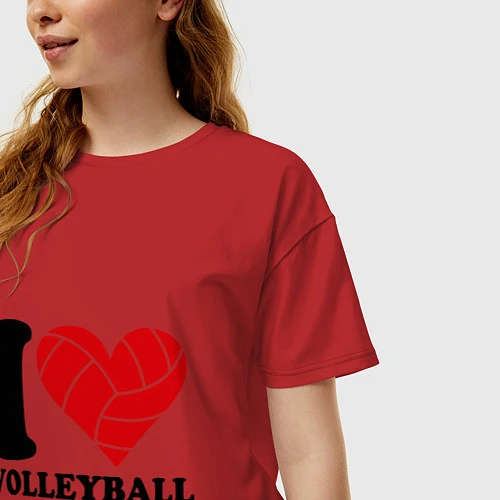 Женская футболка оверсайз I love volleyball - Я люблю волейбол / Красный – фото 3