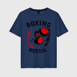 Футболка оверсайз женская Boxing Russia Forever, цвет: тёмно-синий