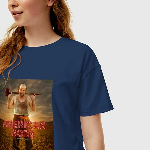 Женская футболка оверсайз American Gods: Czernobog / Тёмно-синий – фото 3