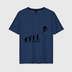 Футболка оверсайз женская Эволюция лыжник, цвет: тёмно-синий