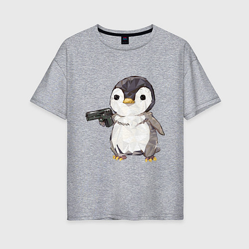 Женская футболка оверсайз Пингвин с пистолетом / Меланж – фото 1