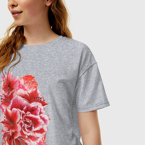 Женская футболка оверсайз Цветущие азалии / Меланж – фото 3