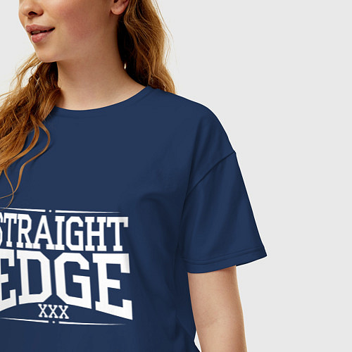 Женская футболка оверсайз Straight edge xxx / Тёмно-синий – фото 3