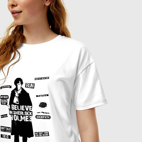 Женская футболка оверсайз Я верю в Шерлока Холмса / Белый – фото 3