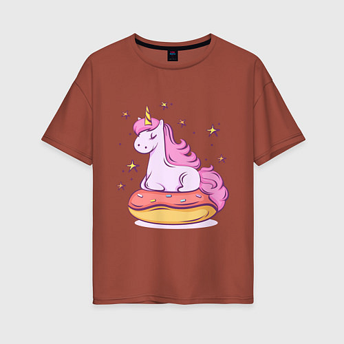 Женская футболка оверсайз Единорог на пончике / Кирпичный – фото 1