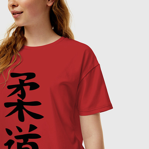Женская футболка оверсайз Дзюдо: иероглиф / Красный – фото 3
