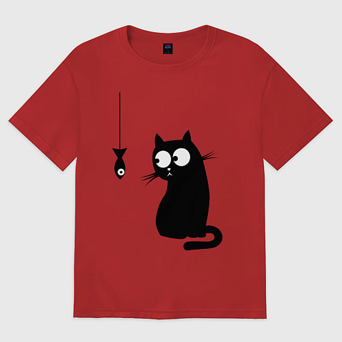 Женская футболка оверсайз Кот и рыба / Красный – фото 1