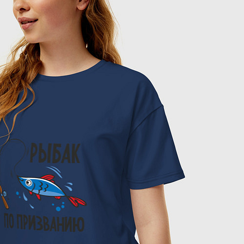 Женская футболка оверсайз Рыбак по призванию / Тёмно-синий – фото 3