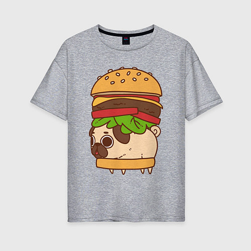 Женская футболка оверсайз Мопс-бургер / Меланж – фото 1