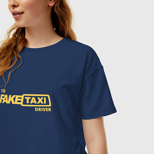 Женская футболка оверсайз FakeTaxi / Тёмно-синий – фото 3