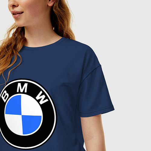 Женская футболка оверсайз Logo BMW / Тёмно-синий – фото 3