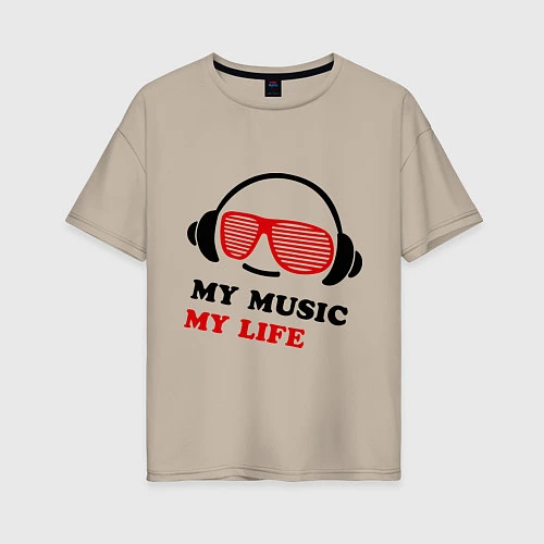 Женская футболка оверсайз My music my life / Миндальный – фото 1