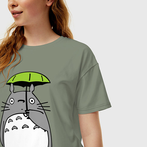 Женская футболка оверсайз Totoro с зонтом / Авокадо – фото 3
