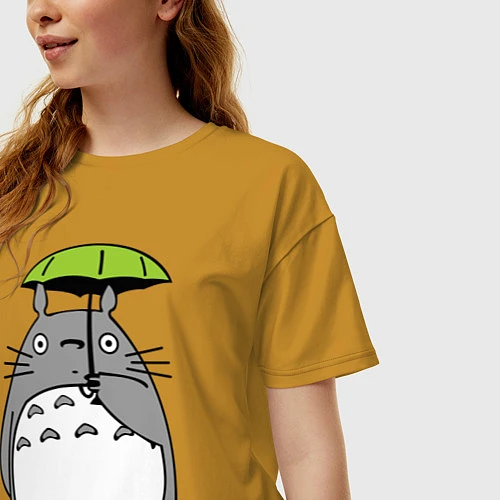 Женская футболка оверсайз Totoro с зонтом / Горчичный – фото 3