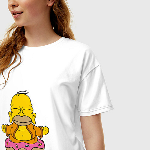 Женская футболка оверсайз Гомер на пончике / Белый – фото 3