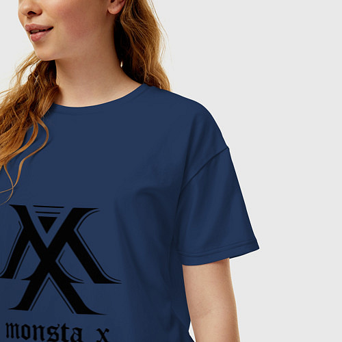 Женская футболка оверсайз Monsta X / Тёмно-синий – фото 3