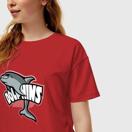 Женская футболка оверсайз Dolphins / Красный – фото 3