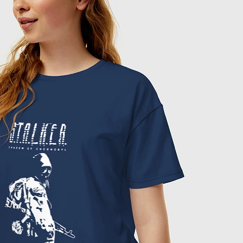 Женская футболка оверсайз STALKER: Shadow of Chernobyl / Тёмно-синий – фото 3