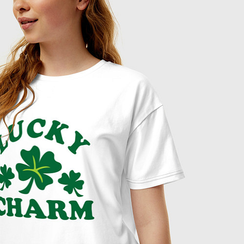 Женская футболка оверсайз Lucky charm - клевер / Белый – фото 3